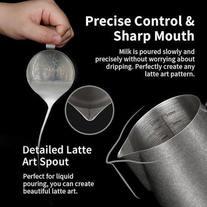 watchget Stainless Steel Milk Frothing Pitcher 12oz/350ml - Espresso Steaming Pitcher for Cappuccino, Latte Art, Coffee Machine Accessories Milk Jug Coffee Frother Cup, Matte Vintage