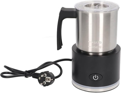 Electric Milk Frother Energy Saving EU Plug 220-240V Compact Stainless Steel Jug Automatic Milk Frother for Home Hot Chocolate (Black)