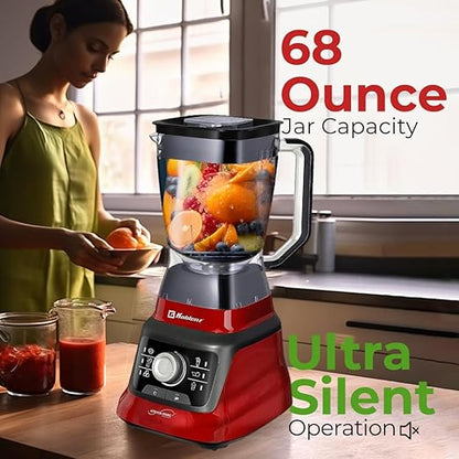 Koblenz Bob Blender, Countertop with Reversible motor, Speed Knob and 6 Functions, 1400-watt Motor, 68 oz. Capacity, Super Silent Operation, Includes 1 To-Go Cup and Tamper, Black/Red, LKM-9608