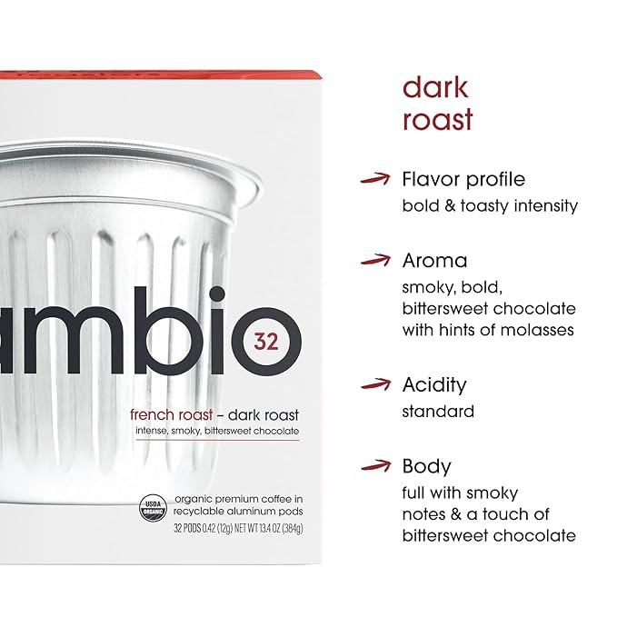 Cambio Roasters French Roast Organic Keurig KCups, Only Aluminum KCup Keurig Coffee Pods for Better & Longer Lasting Flavor, Intense Dark Roast Coffee K Cups, Toasty with Smoky Aroma, 10 count