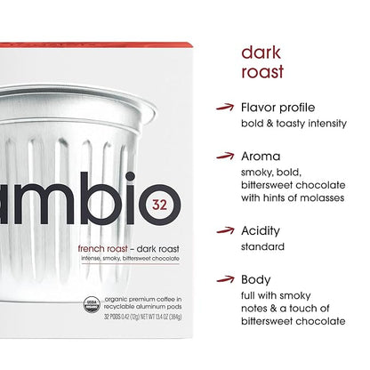 Cambio Roasters French Roast Organic Keurig KCups, Only Aluminum KCup Keurig Coffee Pods for Better & Longer Lasting Flavor, Intense Dark Roast Coffee K Cups, Toasty with Smoky Aroma, 10 count