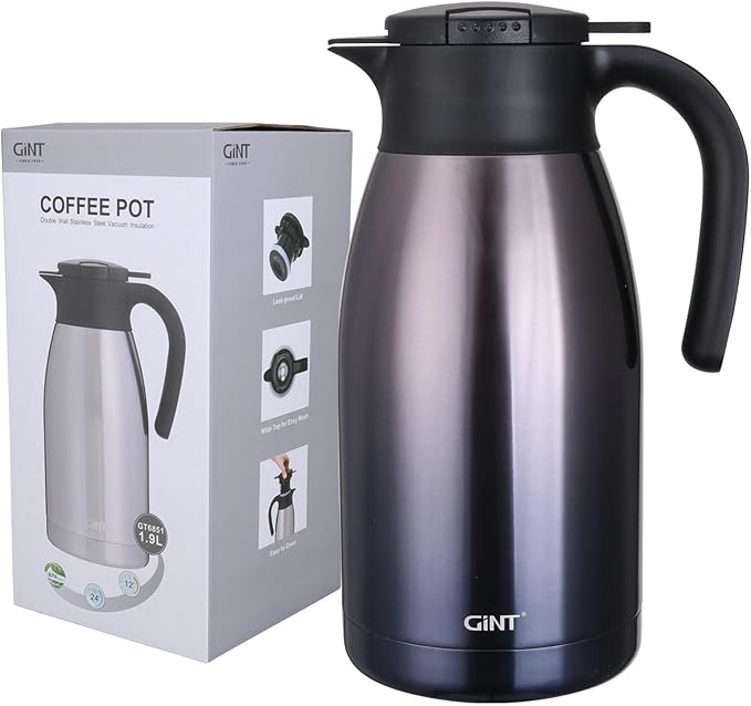 GiNT 1.9L / 64Oz Thermal Coffee Carafe, Insulated Stainless Steel Coffee Carafes for Keeping Hot/Double Walled Vacuum Thermal Carafe (Purple)