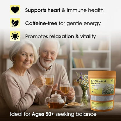 Chamomile Tea Bags - 100 Bags (Premium Natural Pure Leaf Tea - 100 Count) Gluten-Free and Caffeine-Free Herbal tea for Relaxation, Wallness, Immune Support with Smooth Taste