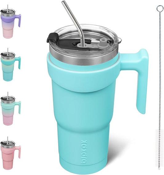 BJPKPK 20oz Tumbler With Handle Insulated Cups With Lid And Straw Reusable Stainless Steel Tumblers,Turquoise