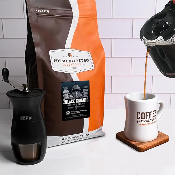 Fresh Roasted Coffee, Organic Black Knight | USDA Organic, Kosher | Dark Roast 5 lb (80 oz) Whole Bean