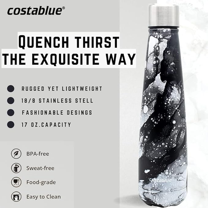 Insulated Water Bottle - On-The-Go Refillable Stainless Steel Water Bottles For Adults, Reusable Thermos Travel Tumbler With Leak-proof Lid For Hot & Cold Beverages (17Oz. Ligth Charcoal)