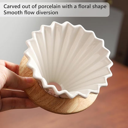 Bincoo 400ML Pour Over Coffee Maker Set with Filter Paper,Ceramic Coffee Dripper with Wood Stand Set for 1-2 Cups-Professional Brewing Tools for Pour Over & Drip for Home Office (Black)