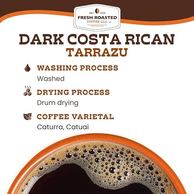Fresh Roasted Coffee, Dark Costa Rican Tarrazu, 5 lb (80 oz), Dark Roast, Kosher, Ground