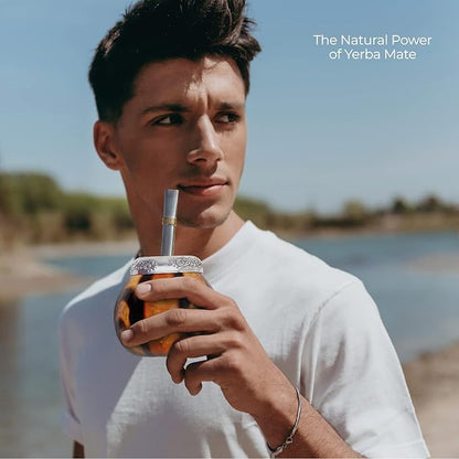 BALIBETOV Yerba Mate Gourd Set (Original Natural Handmade Yerba Mate Cup Argentina) - Includes Mate Tea Cup, Bombilla (Mate Straw) and Clean Brush - Classic Mate Cup and Bombilla Set (NATURAL 02)