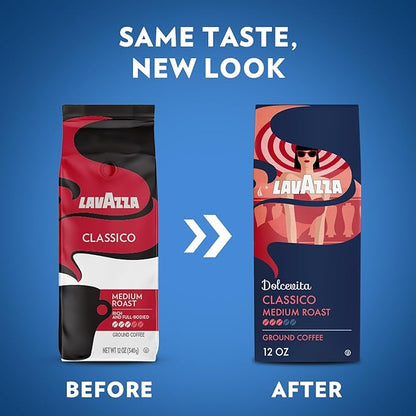 Lavazza Dolcevita Classico Ground Coffee 6 Bags of 12oz, Medium Roast, Rich and Full-bodied, Intensity 3/5, Arabica and Robusta, Ideal for Drip Brewers, (Pack of 6) - Package May Vary