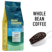 Door County Coffee Almond Toffee Flavored Whole Bean Medium Roast - 10 oz Bag - 100% Specialty Grade 1 Arabica Coffee