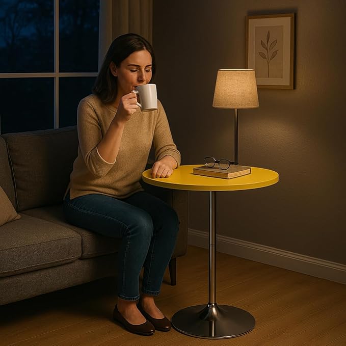 Magshion 23.5" Round Adjustable Height Bar Table, 27.5"-36" Range, 360° Swivel MDF Top Pub Table for Dining, Café, Cocktail, Yellow