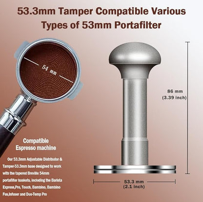 53.3mm Espresso Tamper - Premium Barista Coffee Tamper with Aluminum Handle and Stainless Steel Base, Compatible with Breville Barista Express 54mm Portafilter Basket (Gun Metal)