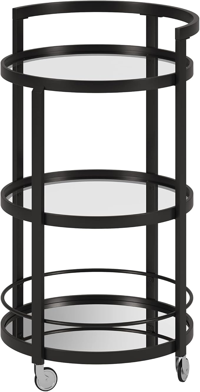 Henn&Hart 21" Wide Round Bar Cart in Blackened Bronze, Bar Carts for the Home
