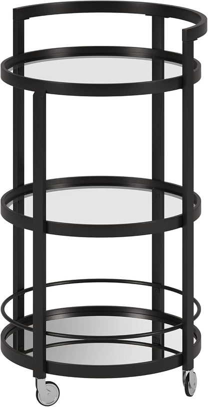 Henn&Hart 21" Wide Round Bar Cart in Blackened Bronze, Bar Carts for the Home