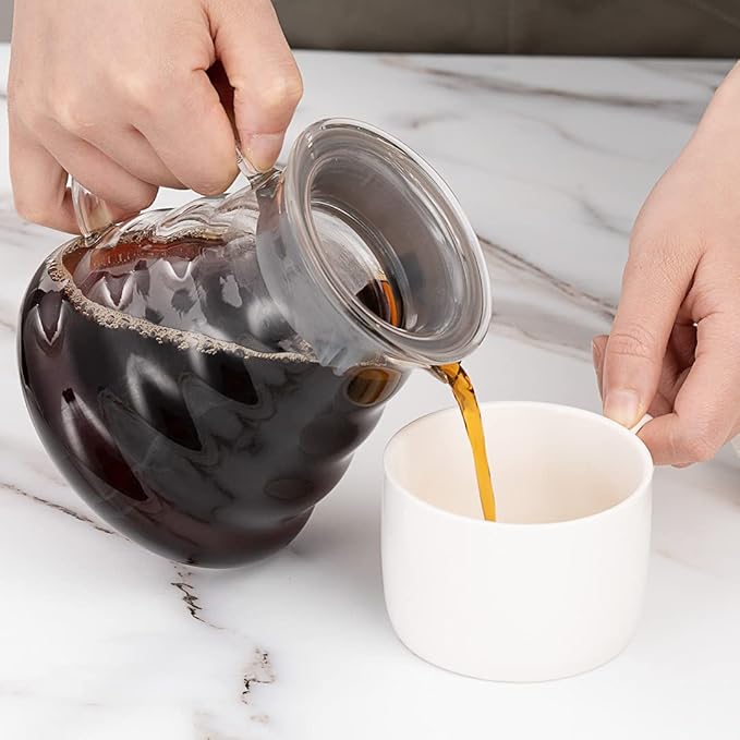 Restaurantware Restpresso 22 Ounce Coffee Carafe 1 Insulated Coffee Server - Push-Button Top Wide Spout Clear Glass Coffee Pitcher Built-In Handle Leakproof