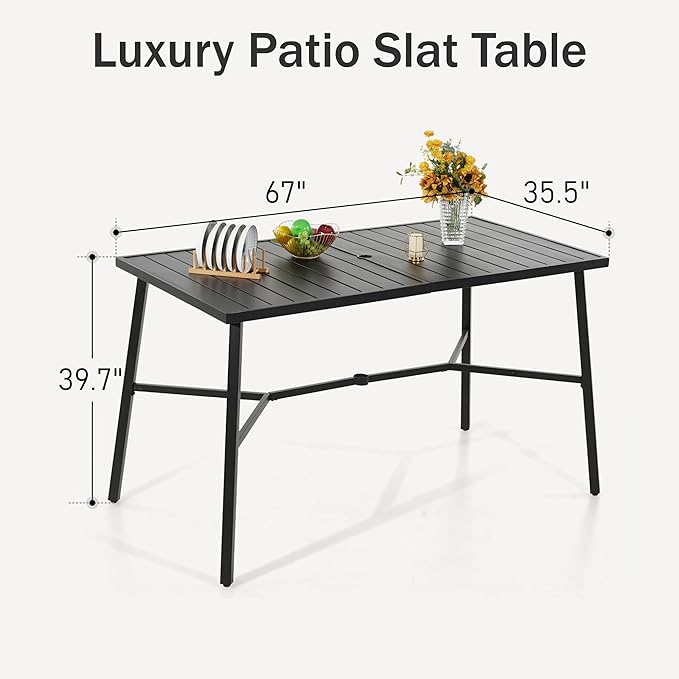 PHI VILLA Outdoor Patio Bar Dining Table for 6, 40" High Top Rectangle Metal Steel Table with 1.97" Umbrella Hole for Garden, Yard and Deck, Black