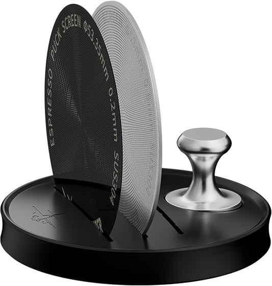 MHW-3BOMBER 54mm Espresso Puck Screen - 0.2mm Ultra Thin Espresso Puck - Metal Reusable Coffee Filter for Portafilter Basket 54mm - Puck Screen with Stand 3 Pack FG7051-OS
