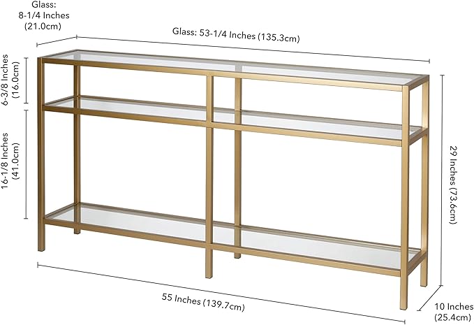 Henn&Hart Sivil Console Table, 55" Wide, Gold