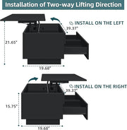 LED Coffee Table with Lift Top Morden Coffee Table with Storage High Gloss Black Sofa Table for Living Room Center Tables Hidden Compartment & 2 Drawers
