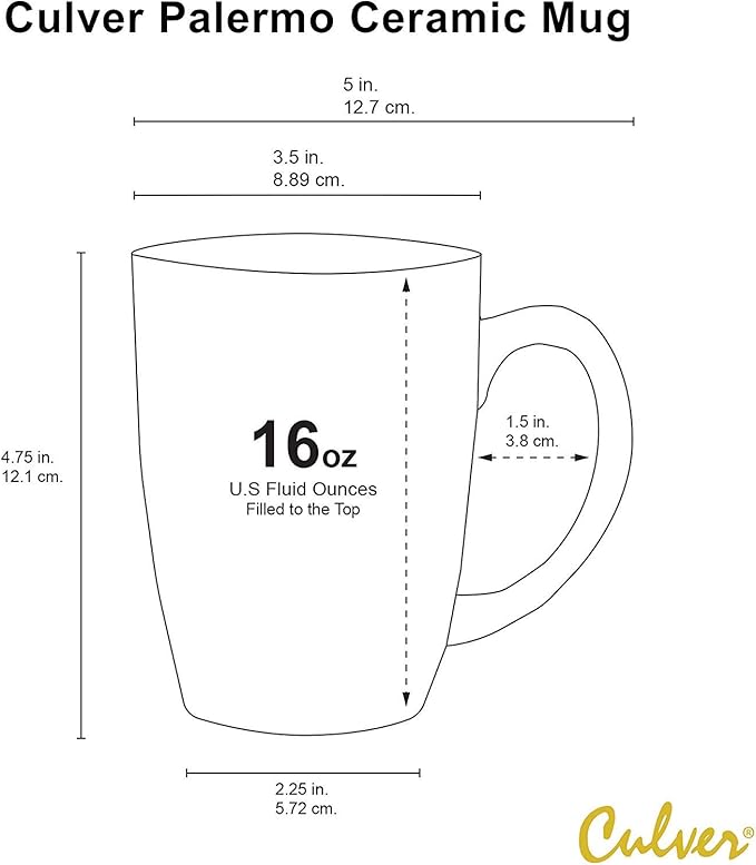 Culver 16-Ounce Palermo Ceramic Mug Set of 4 Marbleized (White and Blue)