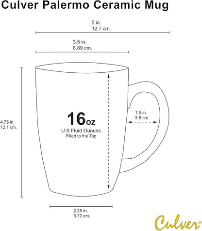 Culver 16-Ounce Palermo Ceramic Mug Set of 4 Marbleized (White and Black Olive)