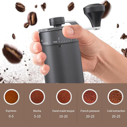 Hand Coffee Grinder Conical Burr for Espresso French Press Pour Over Double Bearing External Adjustment Capacity 25g (Ceramic Burr-Black)