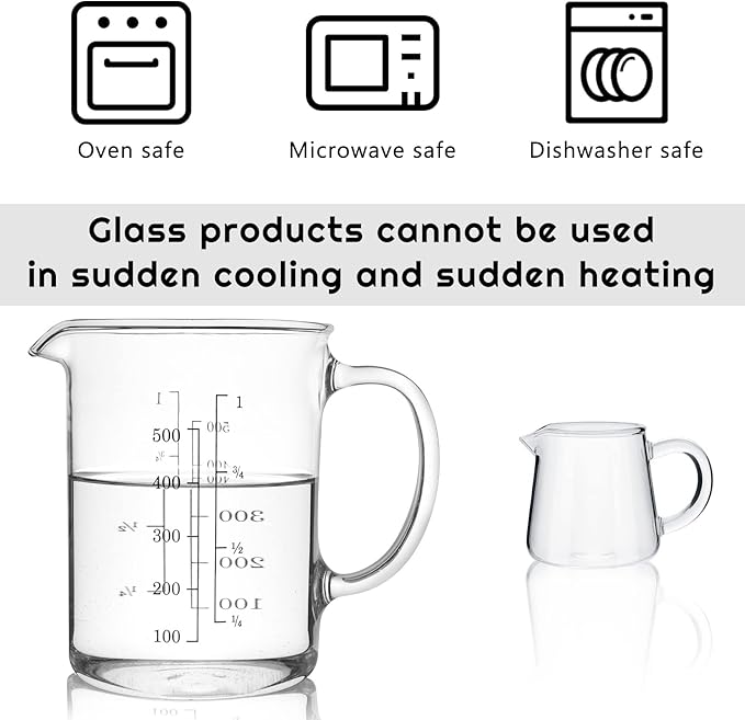 Leinuosen 4 Pcs Small Glass Creamer Pitcher Set Transparent Mini Poured Glass Tea Pitcher, Milk and Coffee Serving Jugs for Tea Milk Coffee(Handle Style)