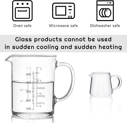 Leinuosen 4 Pcs Small Glass Creamer Pitcher Set Transparent Mini Poured Glass Tea Pitcher, Milk and Coffee Serving Jugs for Tea Milk Coffee(Handle Style)