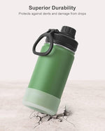 Load image into Gallery viewer, koodee 12 oz Water Bottle Stainless Steel Vacuum Insulated Wide Mouth Water Flask with Leakproof Spout Lid, Reusable Metal Water Bottle for Boys BPA Free(Grass Green)