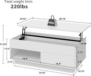 HOMMPA 40“ Lift Top Coffee Table with Storage LED Coffee Table Morden High Gloss Living Room 3 Tiers Modern Tea Table with Storage Center Tables Hidden Compartment & Open Shelve & Drawer White