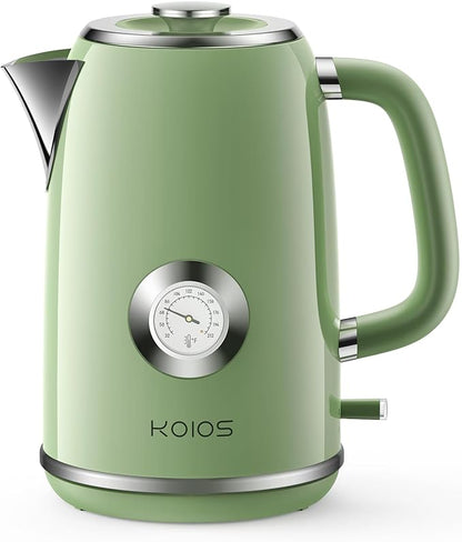 Electric Kettle 1.8L with Temperature Gauge, 1500W Fast Boiling Electric Tea Kettle, 100% Stainless Steel Retro-Style Hot Water Kettle Electric - Glowing LED Light, Auto Shut-Off & Boil-Dry Protection