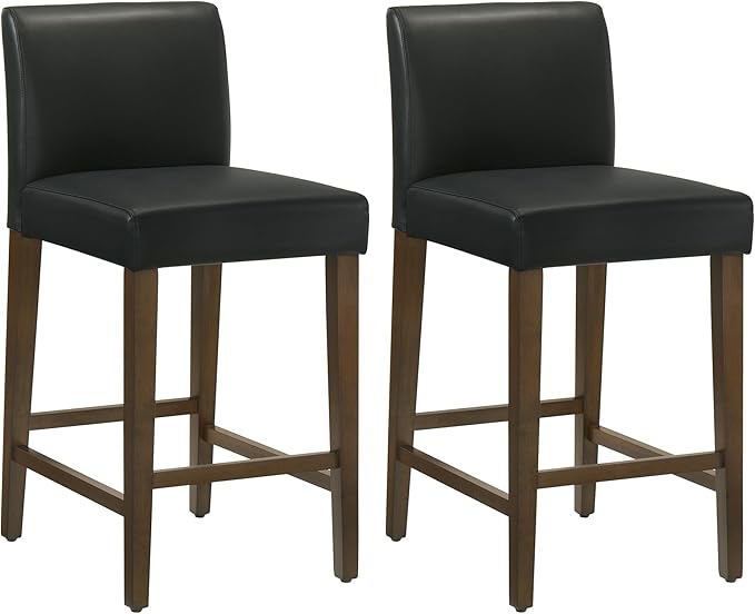 CHITA Counter Height Bar Stools Set of 2, 27" H Seat Height Upholstered Barstools, PU Leather in Black