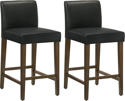 CHITA Counter Height Bar Stools Set of 2, 27" H Seat Height Upholstered Barstools, PU Leather in Black