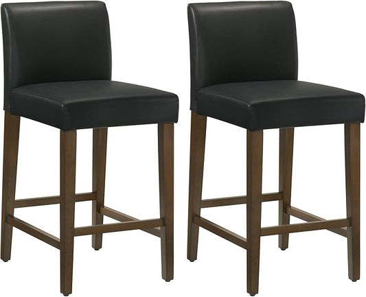 CHITA Counter Height Bar Stools Set of 2, 27" H Seat Height Upholstered Barstools, PU Leather in Black