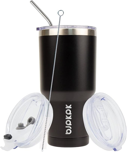 BJPKPK 30 oz Stainless Steel Tumbler with Lid and Straw Insulated Travel Coffee Mug Reusable Metal Thermal Cup,Black
