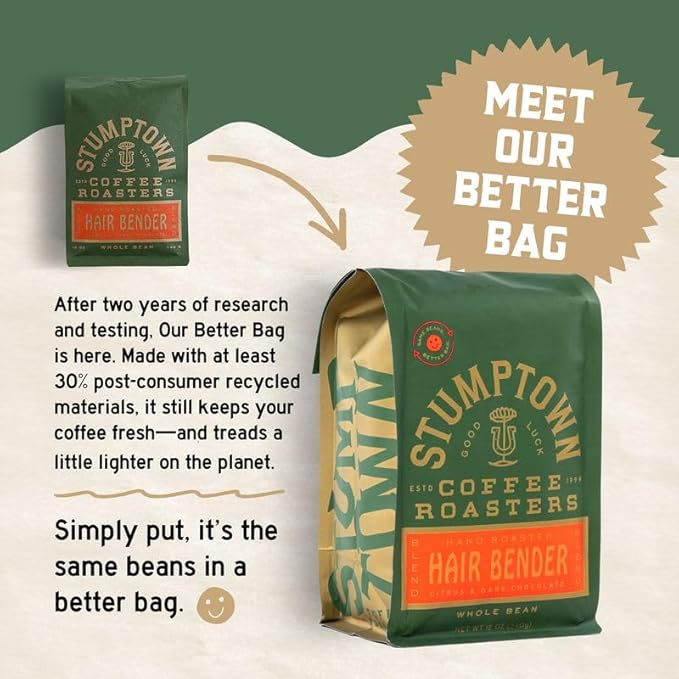 Stumptown Coffee Roasters, Hair Bender - Whole Bean Coffee - 12 Ounce Bag, Flavor Notes of Citrus and Dark Chocolate