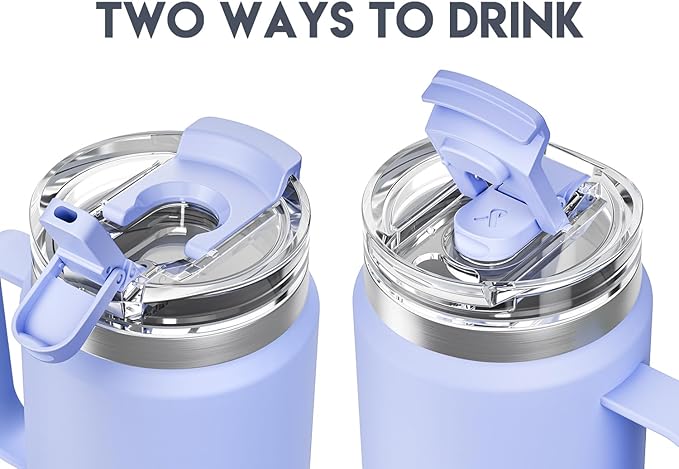 Meoky 32 oz Tumbler with Handle, Insulated Tumbler with Lid and Straw, Stainless Steel Travel Mug, 100% Leak Proof, Keeps Cold for 24 Hours or Hot for 8 Hours, Fits in Car Cup Holder (Lilac)