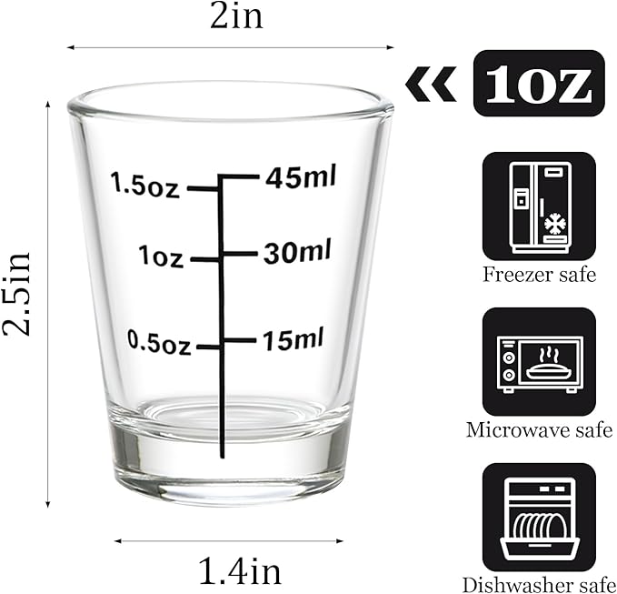 Ruckae 12 Pack 1.5oz Clear Shot Glass Set - Precision Marked for Accurate Alcohol Pouring - Round Design for Whiskey, Vodka, Rum - Ideal for Bars, Restaurants, and Home Use