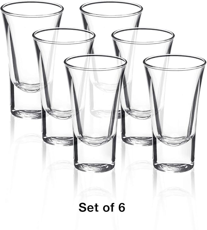Bormioli Rocco Dublino Collection Shot Glasses - Set of 6 Clear Shot Tumblers With Heavy Base – 2-Ounce Shooter Glass For Spirits & Liquors – Classic European Design Drinkware For Bar, Pub & Home Use