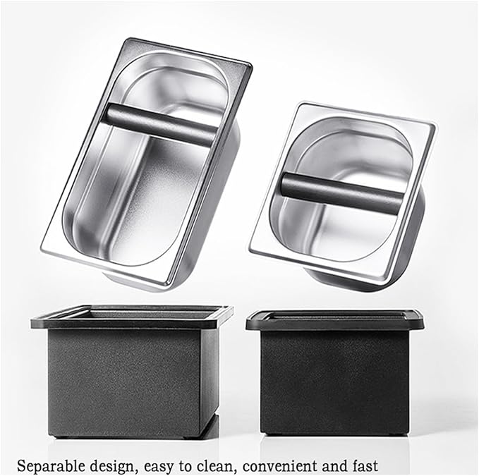 Coffee Knock Box, Espresso Knock Box Coffee Bin Barista Accessories Coffee Machine Accessories, Stainless Steel Small Coffee Knock Box Container with Silicone Knock Bar and Non Slip Base