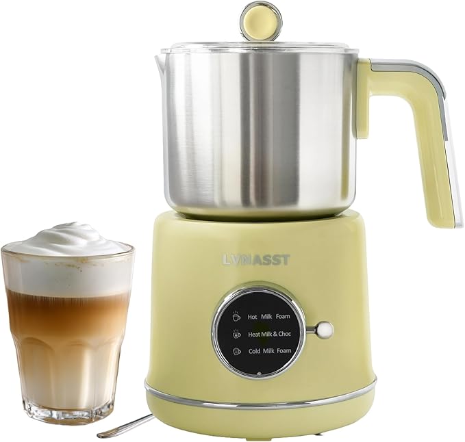 Stainless Steel Milk Frother and Steamer, 12oz Electric Milk Warmer & Foam Maker, 3in1 Hot Cold Frothing, Warm Thick Foam for Macchiatos, BPA Free