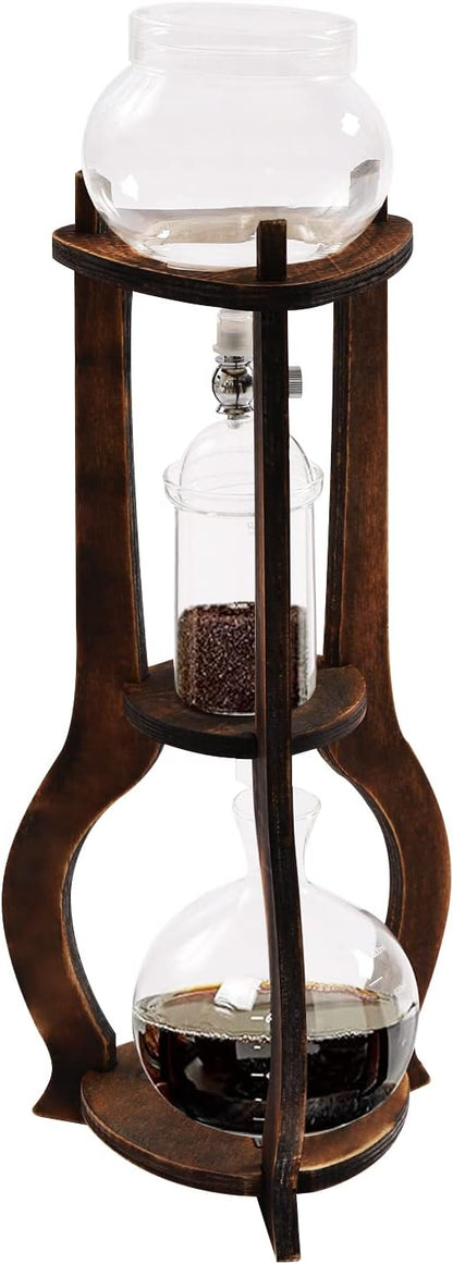 Iced Coffee Cold Brew Drip Tower Coffee Maker Ice Coffee Machine Cold Brew Dripper Iced Coffee Brewer Maker for Home, Shops, Cafes, Offices, 6-8 cup (Brown)