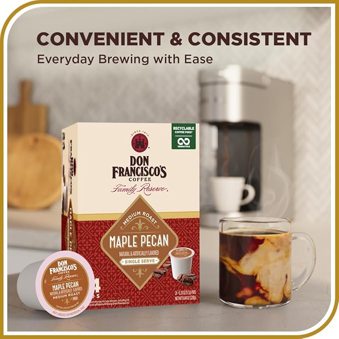 Don Francisco's Maple Pecan Flavored Coffee, 100% Arabica, 24 K-Cup Compatible Single-Serve Pods - 100% Arabica With Warmth of Maple and Toasted Pecans With Creamy Caramel Undertones