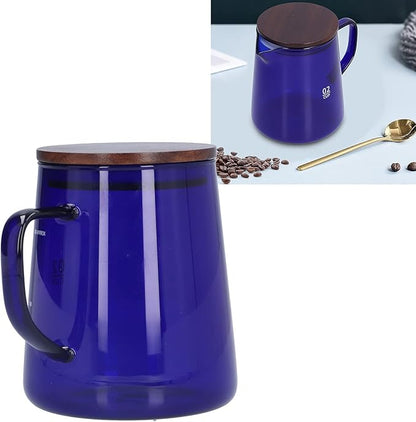 Glass Coffee Server, 500ml Coffee Pour over Carafe Pour over Coffee Pot Coffee Glass Pot with Wooden Lid for Home Office(Blue)