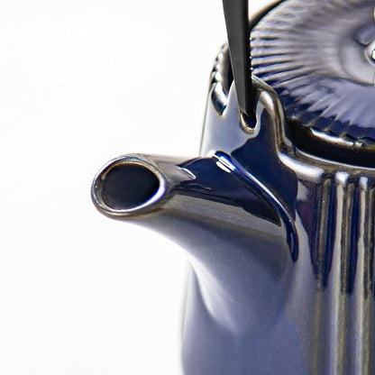 Yundu Deep Blue Ceramic Teapots, 1000ml/33.8oz Tea Kettle, Enough for 4 Cups, Tea pot with infusers for loose tea, Striped Tea Pot with Removable Tea infuser