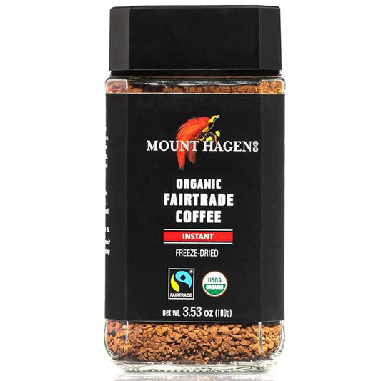 Mount Hagen 3.53oz Organic Freeze Dried Instant Coffee | Eco-friendly Coffee Made From Organic Medium Roast Arabica Beans | Organic, Fair-Trade Coffee Instant [3.53oz Jar]
