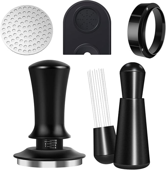 Espresso Accessories Kit 51mm, Coffee Tamper Set with Espresso Tamper, WDT Tool, Espresso Tamper Mat, Espresso Dosing Funnel, Puck Screen, Espresso Tools for 51mm Coffee Machine Accessories