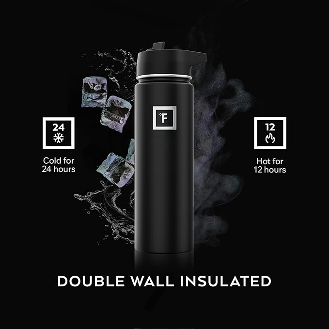 IRON °FLASK Camping & Hiking Hydration Flask with Straw, Wide Mouth Insulated Stainless Steel Sports Water Bottle - 22 oz Bubble Gum