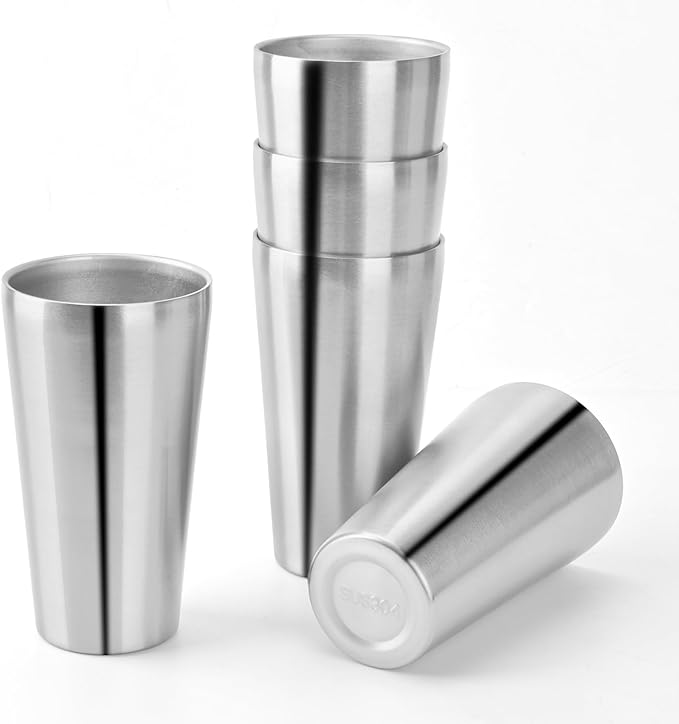 5 Pack 18.6oz Stainless Steel Insulated Cup, Double Wall Vacuum Small Metal Cup, Reusable Camping Cups Unbreakable Indoor Outdoor for Party, Home, Office, BBQ, Sliver